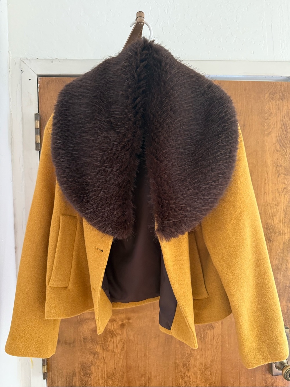 Reformation Swing Coat with Dark Brown Faux Fur Removable Collar
